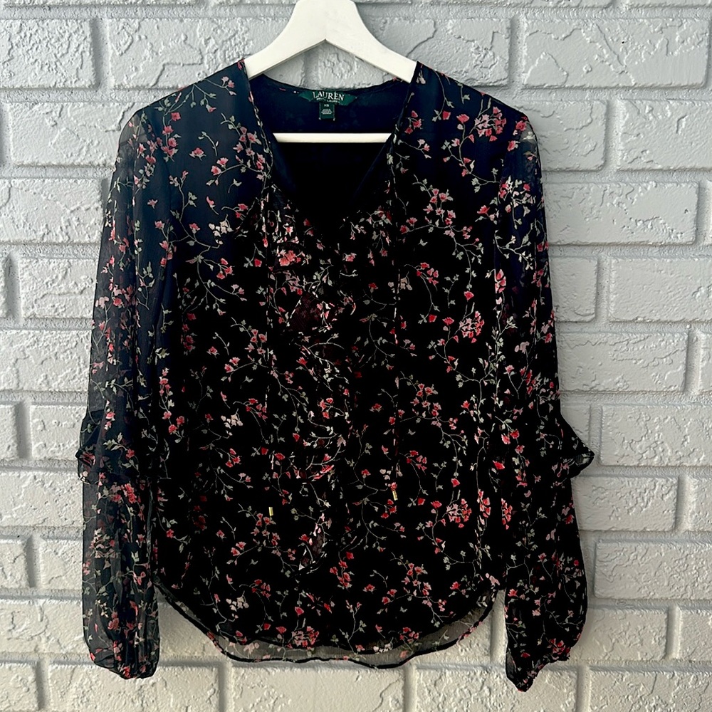 Lauren Ralph Lauren Floral Ruffle-Trim Georgette Blouse.